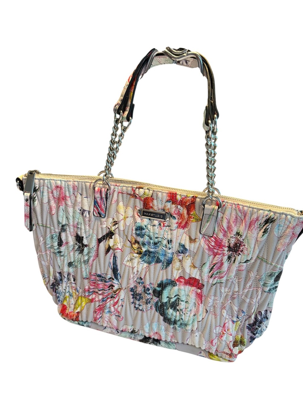 Max Studio Floral Quilted Tote - Multicolor on Cream